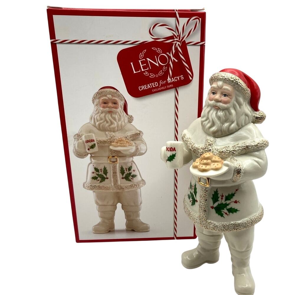 2018 Lenox Santa Figurine holding Cookies & Hot Cocoa Original Box